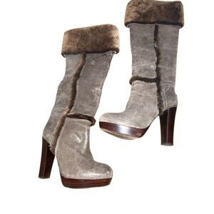 Tory Burch Shearling Tall Heeled Boot Size 7
